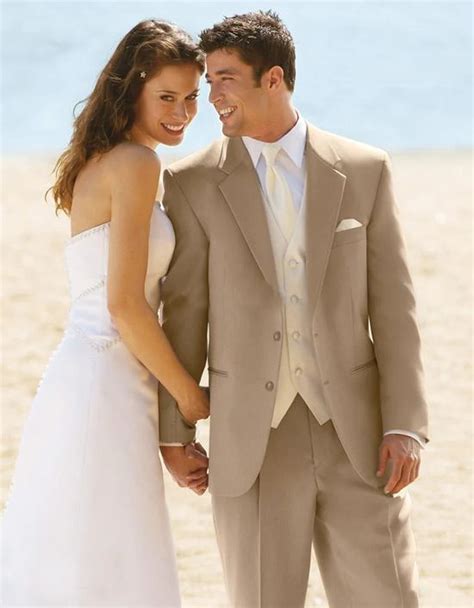 groom tan wedding suit.